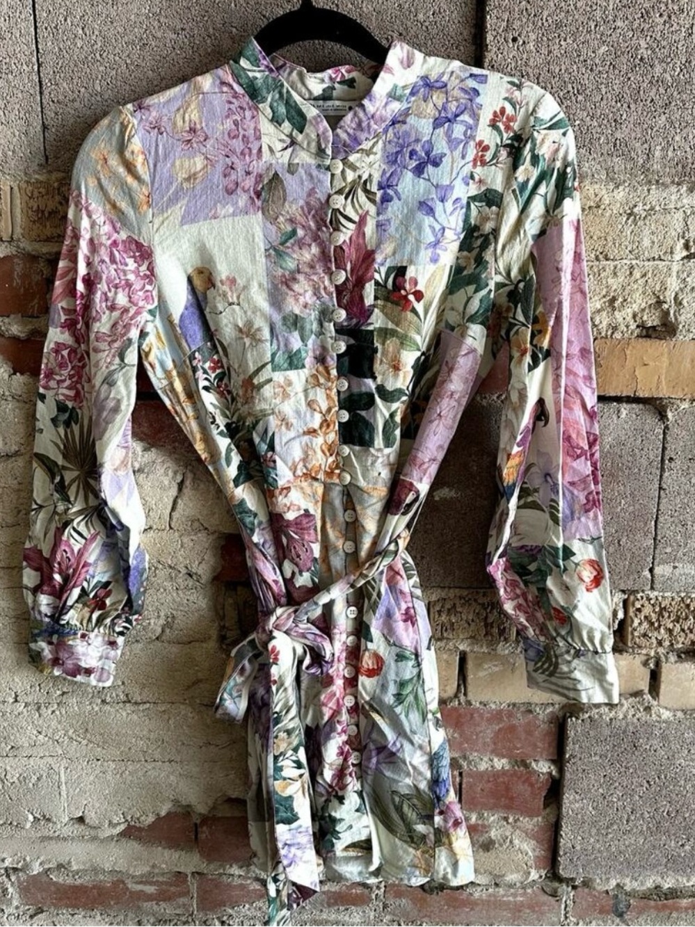 Zara Blogger Favorite Patchwork Linen Floral Mini Dress Multi